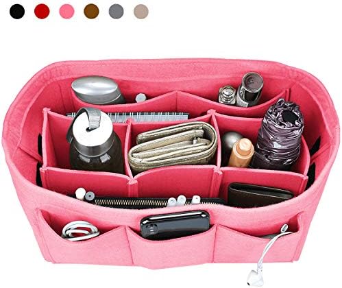 Felt Insert Purse Organizer, Handbag Organizer, Bag in Bag, Diaper Bag Organizer, Fit LV Speedy 25-40, Neverfull, 4 Sizes, 6 Colors (Large, Pink)
