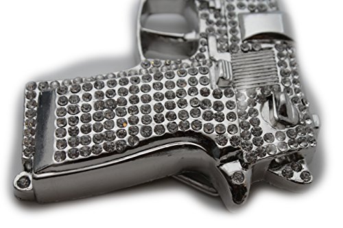 TFJ Men Hip Hop Fashion Belt Buckle Gun Pistol Handgun Iced Out Silver Color