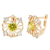 Romantic Time Chrysanthemum Diamond Accented Multicolor Bud 20k Rose Gold French-back Clip-on Earrings(green)