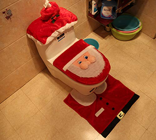 Auoinge Christmas Bathroom Sets, Cute Santa 3D Nose Plush Toilet Seat Cover Rug Set …