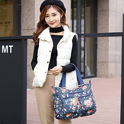 EasyHui Nylon Messenger Bag Crossbody Shoulder Bag Women Girls Flower Print Large Capacity Travel Bag Rosa Multiflora