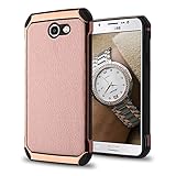 Samsung Galaxy J7 Prime / J7 V / J7 Perx / J7 Sky Pro / J7 2017 Case, Bicast Leather Hybrid, Heavy Duty Polycarbonate and Silicone TPU Hard Cover with Film Screen Protector and Stylus - Rose Gold