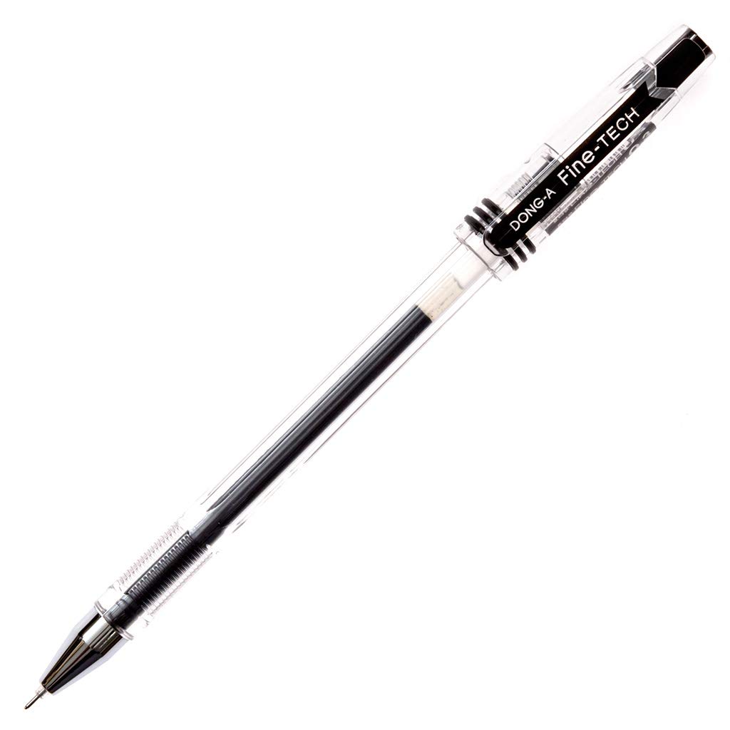 Dong-A Fine-Tech Excellent Writing, 0.3 Mm, Gel Ink Roller Ball Pens, Black (Pack Of 12)