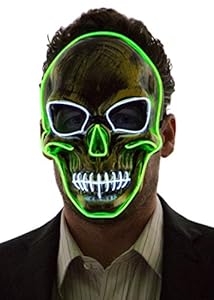 Neon Nightlife Men's Light Up Scary Death Skull Mask, Green & White