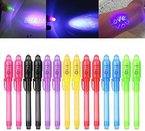 Qagazine 14pcs Invisible Ink Pen, UV Light Pen Invisible Magic Pencil, Secret Message Pens for Drawing Board, Kids Party Favors Ideas Gifts