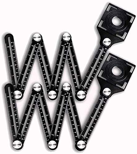 2 Pack Multi Angle Measuring Ruler, Precise Premium Aluminum Alloy Easy Angle Ruler Metal Template Tool Layout Tool with Perforated Mold for Builders, Craftsmen, Carpenters, Handymen