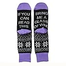 Dotuz Unisex Funny Crew Socks Wine Party Hosiery With Knitting Word IF YOU CAN READ THIS BRING ME A GLASS OF WINE (Purple Wine)
