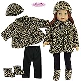 18 Inch Doll Clothes Outfit, 4 Pc. Animal Print Outfit of Leggings, Doll Jacket, Hat & Doll Boots Fits 18 Inch American Girl Dolls, Complete Set of Leggings, Doll Coat, Doll Hat & Matching Boots