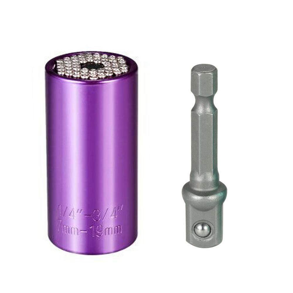 Universal Socket Wrench Set 7-19mm Multi-Function Ratchet Socket Drill Adapter Purple