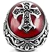 INBLUE Men's Stainless Steel Ring CZ Silver Tone Black Red Cross Knight Fleur De Lis Oval Size12