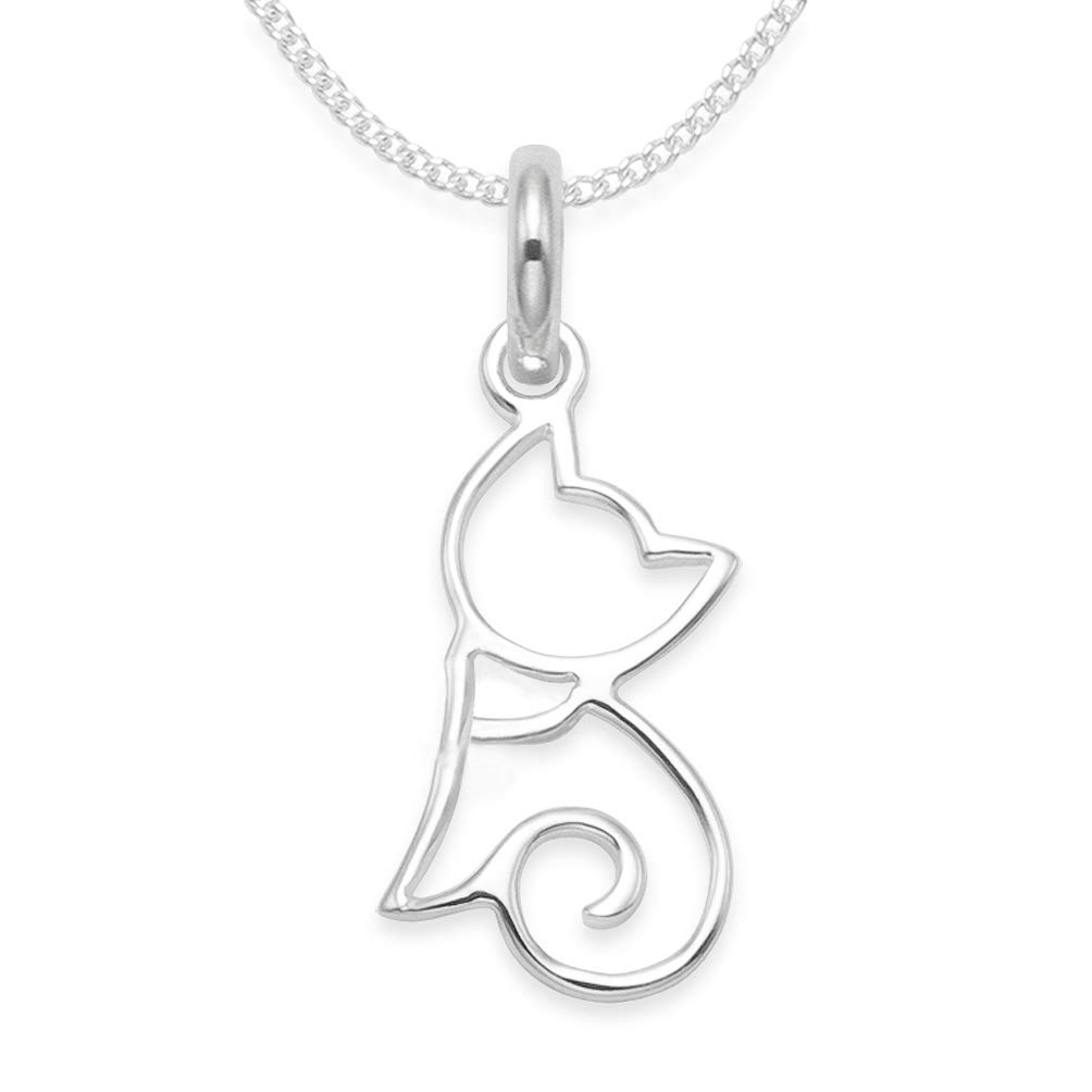 Heather Needham Children's Sterling Silver Cat Necklace on 14" Silver chain - Size: TINY!! 6mm x 14mm (20mm with top) Gift Boxed. 4820S/14