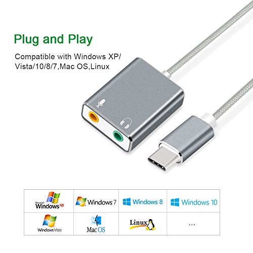 image for Auswaur USB Type C External Stereo Sound Card Audio Adapter With 3.5mm