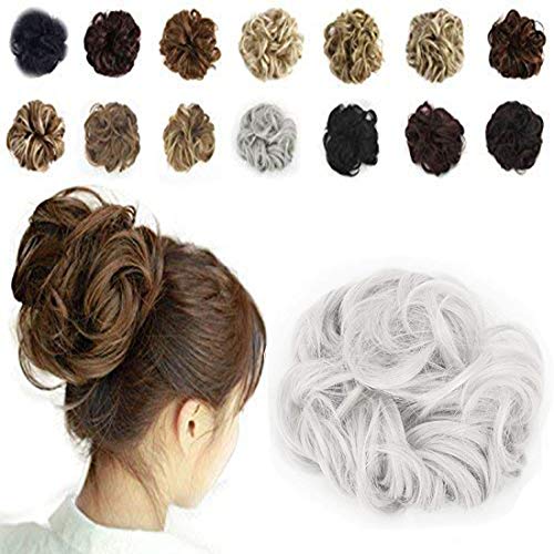Haironline Scrunchie Bun Up Do Hair Piece Hair Ribbon Ponytail Extensions Wavy Curly Ash Blonde, 55 Gram