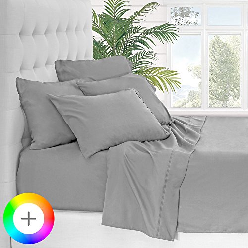 Bare Home Hotel Luxury King Sheet Set, Extra Soft - 6 Piece Set - Deep Pockets - Easy Fit - Cooling & Breathable - Wrinkle, Fade, Stain Resistant - Set Includes 4 Pillowcases (King, Light Grey)
