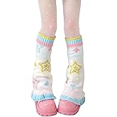 Leoparts Womens Knit Leg Warmers Y2K Star Pattern Flared Knee High Leg Sleeve Socks Goth Punk Harajuku Streetwear Leg Cover