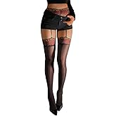 ShawGobow Shiny Tights With Garter,Sexy Sheer Thigh High Stockings,Women Suspender Pantyhose Size 00-6
