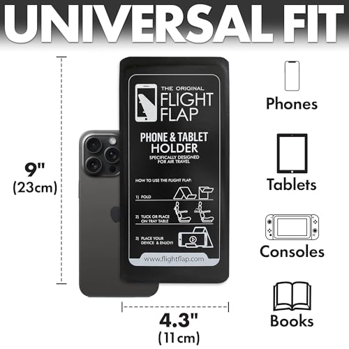 Flight Flap Airplane Phone Holder - Foldable Plane Phone Stand for Travel - Flexible Mobile Stand for Desk & Bed - Flight Mobile Holder Desk - Accessories Travel Essentials For Flying (Black)