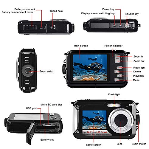 Waterproof Underwater Digital Camera for Snorkeling,Selfie Dual Screen Digital Cameras Waterproof Underwater Video Camera-Holiday,Trip (Black 1) - Thumbnail 3