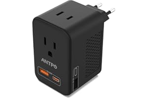 ANTPO 220V to 110V Voltage Converter US to Europe with 2 USB Port 2 USB C PD 20W,2 AC Outlets Travel Converter for European T