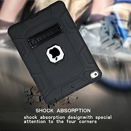 IPad 9.7 2017 Case,Three Layer Heavy Duty Full Body Protective Case with Kickstand for Apple New iPad 9.7 Inch 2017 Model (001, Black)