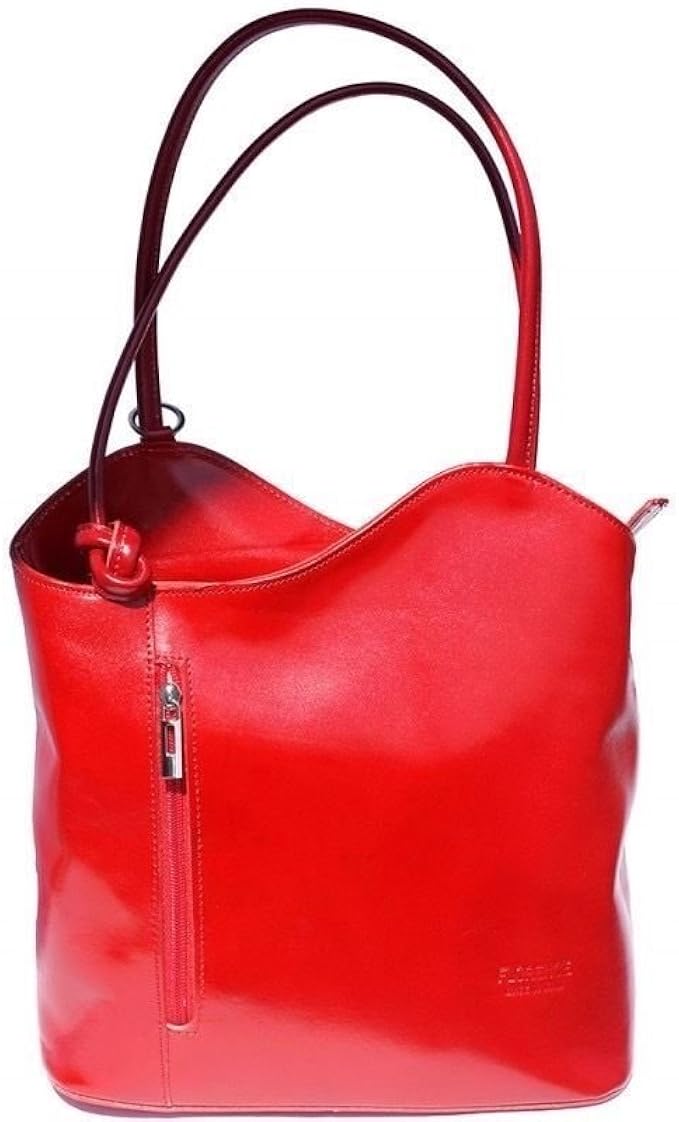 Ladies Italian Leather Handbag,Convertible Rucksack, Backpack In Red