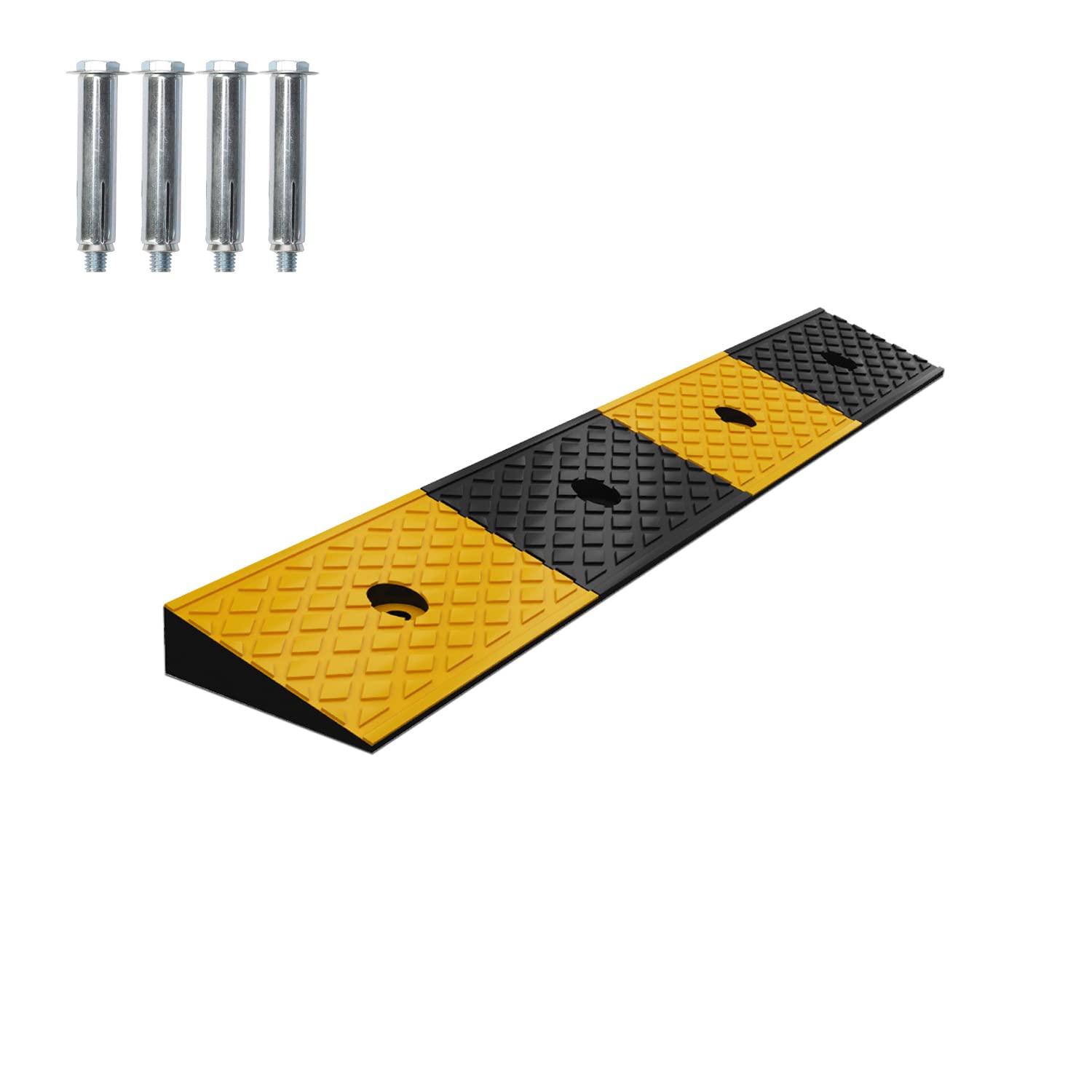 tonchean Rubber Kerb Ramp 100x15x5cm Wheelchair Ramp 5cm Heigh Threshold Ramps Curb Ramp Non-slip Door StepRamp with 4 Bolts for Doorways Garage Sidewalk Bike Motorcycle Truck Scooter