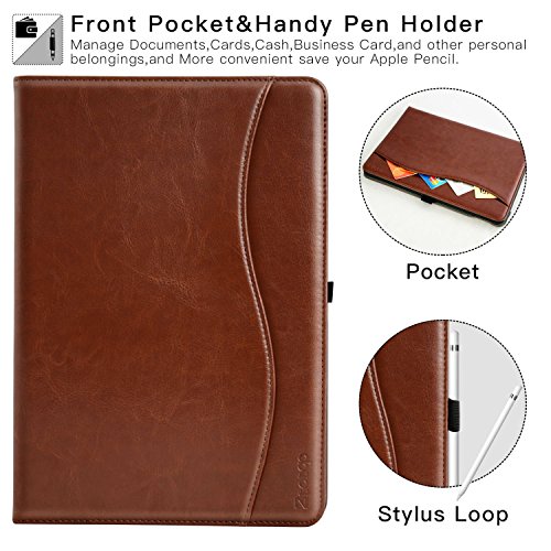 for iPad Pro 12.9 Inch Case 2017/2015 (Old Model,1st & 2nd Generation), Premium PU Leather Business Folio Cover with Auto Wake/Sleep, Document Card Slot, Multiple Viewing Angles,Brown