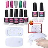CLAVUZ Gel Nail Polish Set Soak Off Neon Nail Lacquer 5pcs 9W Nail Lamp with Top Base Coat Nail Art Manicure Pedicure 10pcs Remover Wipes Gift Kit