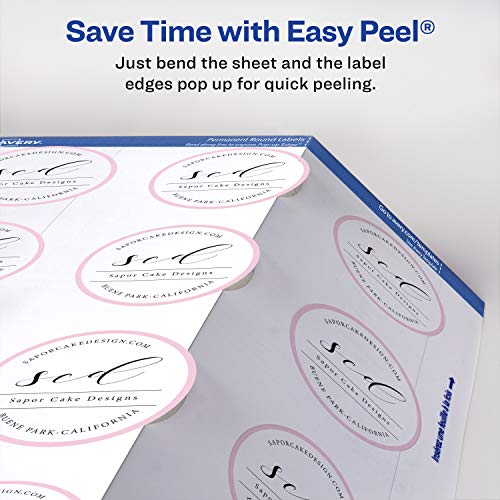 Avery Printable Waterproof Round Labels with Sure Feed, 2.5" Diameter, White, 72 Customizable ...