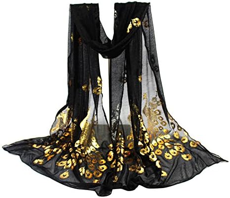 IEason Women Lady Multi-color Peacock Flower Scarf Long Soft Wrap Shawl Stole Pashmina (Black)