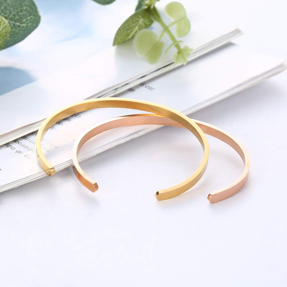 GAGAFEEL Cuff Bracelet Custom Engraved Message Date DIY Unisex Open Bangle Christmas Personalized Gift (Steel)