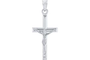 Jewelry America 14K White Gold Polished Religious Cross Tubular Crucifix Pendant