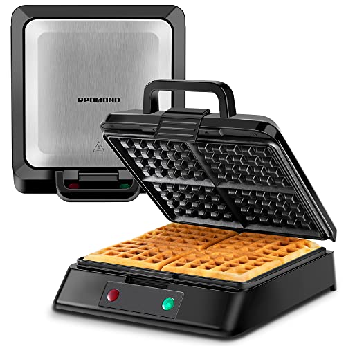 REDMOND Waffle Maker, Nonstick 4 Slice Square Waffle Iron, Compact