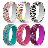 Zollen 6 Packs Silicone Wedding Rings for Women, Boho Rubber Wedding Bands Stackable Ring, Hypoallergenic Silicone