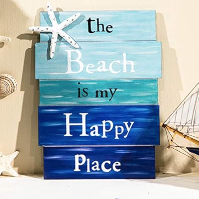 Honoson Wooden Beach Plaque Door Wall Plaque Decor with Diamond-Studded Starfish The Beach is My Happy Place Wooden Wall… 51dhjat%2BJBL. SS400