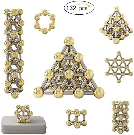 NEW 132pcs Construction Set Stick and Real-Gold Plating Balls Building Blocks Fidget Toy Sets, Brain Training and Stem Learning Game Toys Set with Instruction Booklet for Kids and Adults (upgrade)