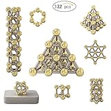 New 132pcs Magnet Construction Set, Magnetic Stick Real Gold Plating Balls Building Blocks Fidget Toys, Metal Puzzle Office Desk Game with Instruction Booklet for Kids and Adults (Upgrade)