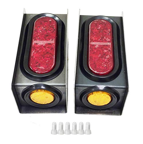2 Steel Trailer Light Boxes w/6″ LED Oval Tail Lights & 2″ LED Amber Round Side Lights w/Wire connectors