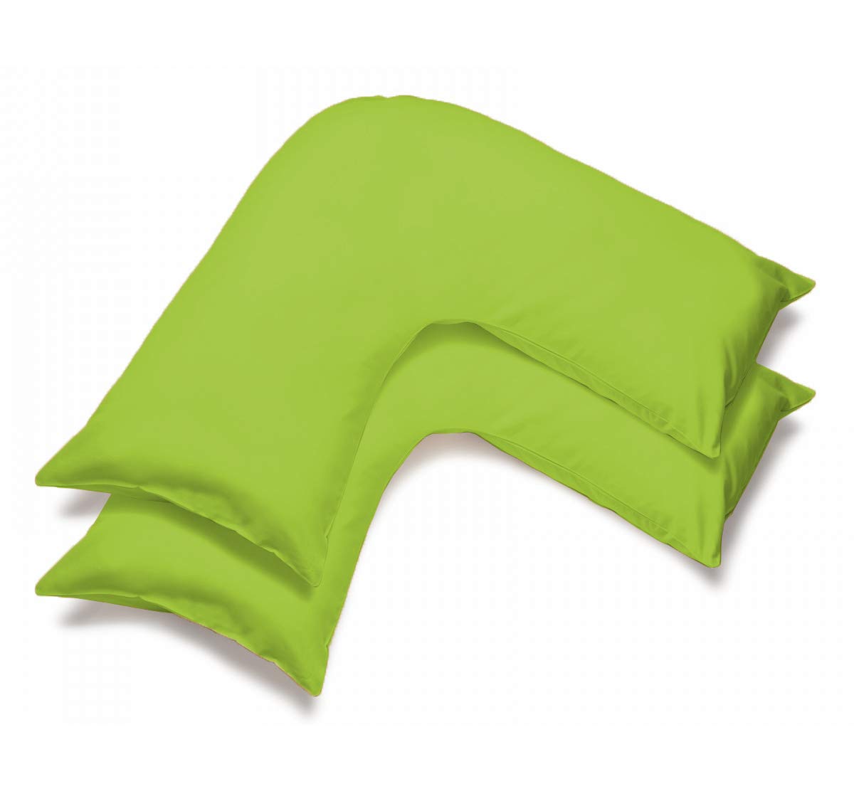 mFabrics Pack of 2 | Poly-Cotton Plain Dyed V Pillow Covers | UK V-Shaped Pillowcase Pair (Lime Green)