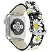 YOSWAN Bracelet for Apple Watch, National Black White Floral Printed Leather Watch Band 38mm 42mm Strap for Apple Watch Flower Design Wrist Watch Bracelet (Chrysanthemum Black, 38mm)
