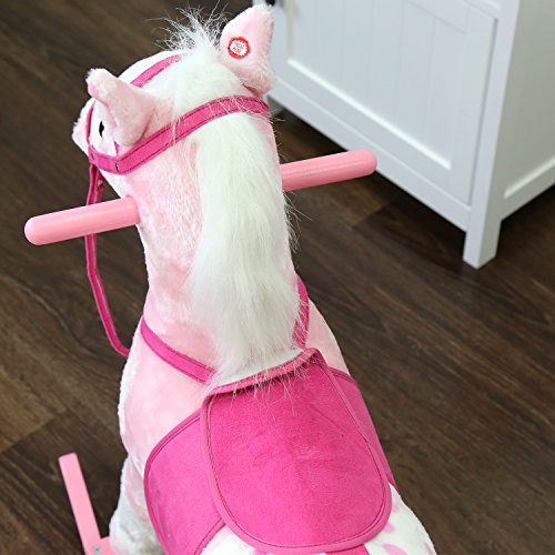 Peach Tree Rocking Horse Baby Kids Plush Toy Ride On Pony Rocking Animal with Sound for Girls, Pink