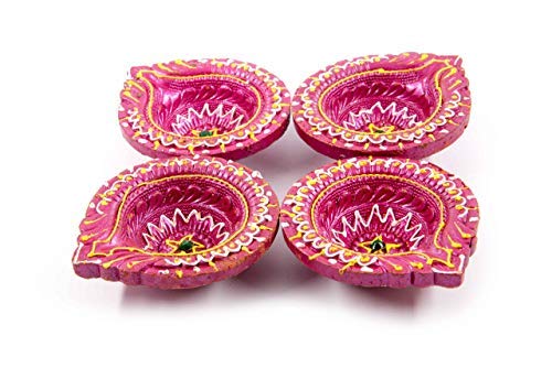 Sri Rudra Decorative Clay Diyas Colourful Hand Painted Puja Pooja Diya for Diwali and Navratri | Festival Decoration & Home Decoration | Mitti Ke Diye (Pack of 12)