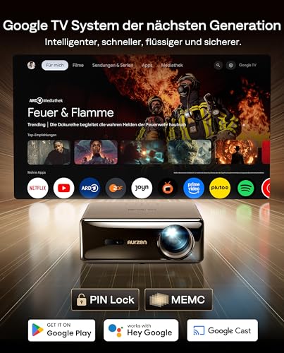 Aurzen Eazze D1 MAX Projector with Google TV 14.0 & Netflix | 4K supported, smart projector with 1000 ANSI, MEMC, 20W Dolby audio, autofocus & keystone correction, projector home cinema