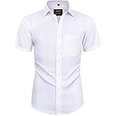 Alimens & Gentle Mens Short Sleeve Dress Shirts Wrinkle Free Solid Casual Button Down Shirts with Pocket