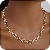Funsanny Gold Necklace for Women - Chunky 14K Gold Plated Chain Necklace Cuban Link Paperclip Chain Herringbone Statement Choker Necklace for Women Simple Trendy Jewelry Gifts
