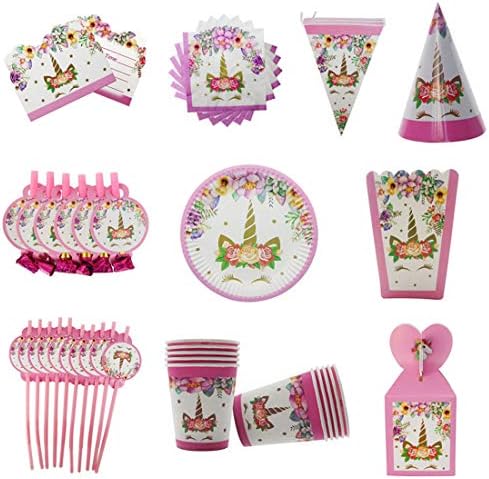Tenlife Unicorn Party Decor Birthday Banner Invitation Card Tableware Paper Hat Napkins Plate Straw Children Party Decoration