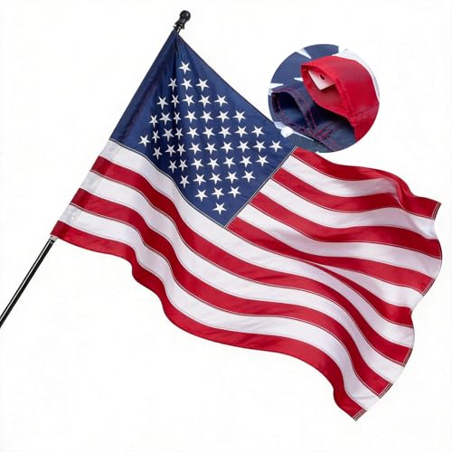 Photo 1 of Pole Sleeve American Flag 4x6 FT Outdoor US Flags Made in USA Heavy-duty 100% Polyester, Top-Tier One-Piece, Hand-Stitched Canvas Stars, Water-Repellent & Rip-Resistant, Withstands Strong Winds