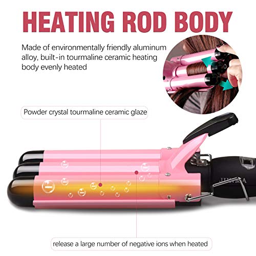 Nazano 3 Barrel Curling Iron,25mm Hair Curling Iron Crimper, 1 inch Ceramic Hair Waver Curling Wand Tool,LCD Temperature Adjustable & Heat Up Quickly