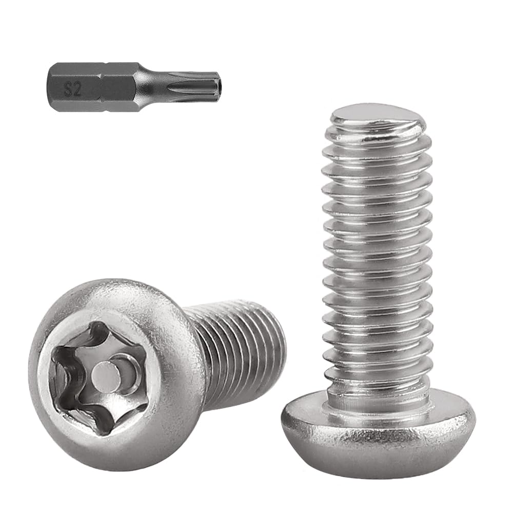 Photo 1 of M5-0.8 x 12mm Button Head Security Torx Machine Screws 50 PCS, 304 Stainless Steel 18-8, Tamper Resistant, Full Thread, Bright Finish, Includes Torx Driver Bit