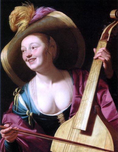 Gerrit Van Honthorst A young woman playing a viola da gamba - 21.05" x 28.05" Peel & Stick Removable Wall Decal